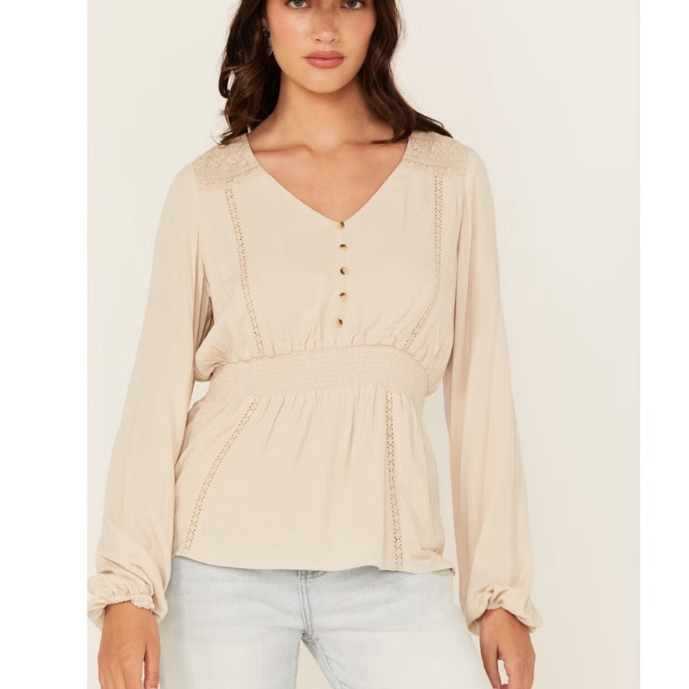 Shyanne NWT Lace Beige Long Sleeve Button Western Blouse Size XL